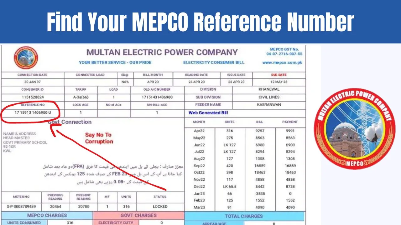 How to Find Your MEPCO Reference Number on Your Electricity Bill in Pakistan